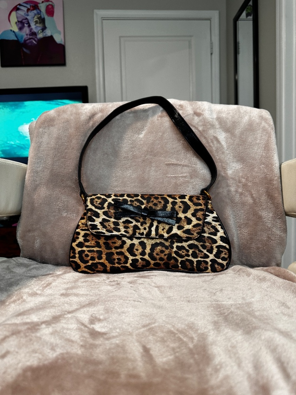 Leopard Print Shoulder Bag with Black Accents